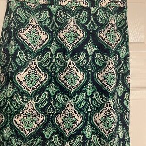 J. Crew Navy, Green and Cream Printed Pencil Skirt